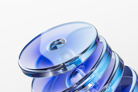 3D stacked glass disc with blue transparent lens layers