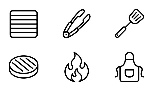 Barbecue Grill Icons Set, Food Cooking Utensils, Summer Party Vector Graphics, BBQ Elements