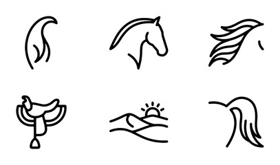 Fototapeta premium Minimalist Horse Icons, Equestrian Saddle, Desert Landscape, Vector Set for Branding and Design