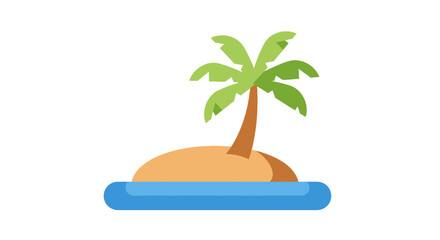 Obraz premium Small tropical island icon with green palm tree on sandy beach in ocean water, isolated vector illustration