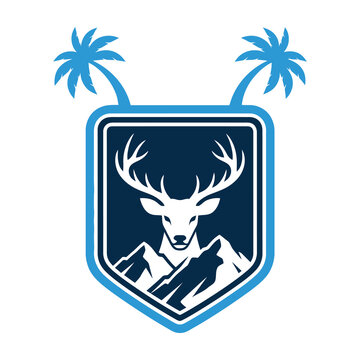 Deer head with palm trees on shield logo