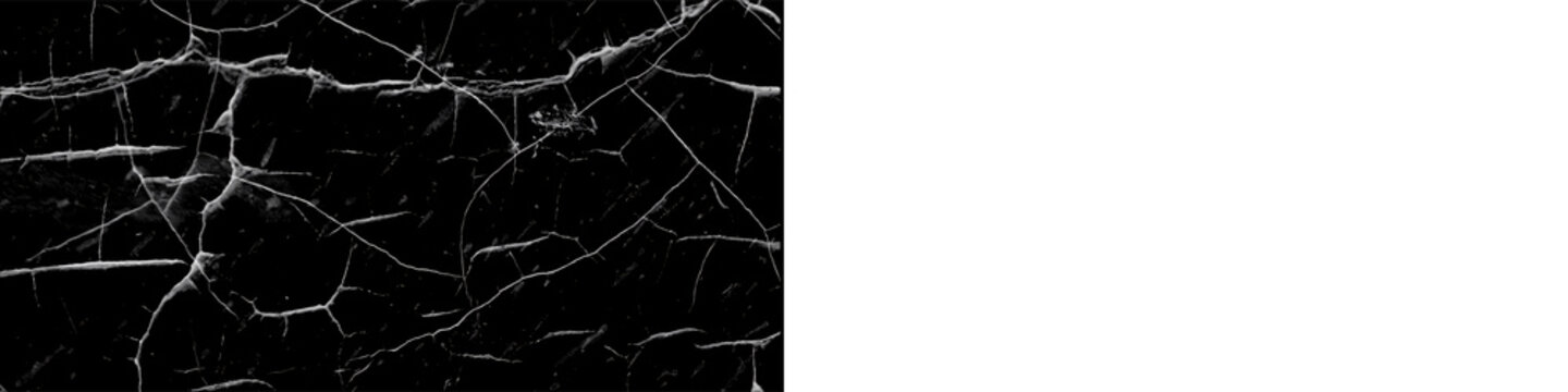 Natural marble stone texture with thin white veins on black surface isolated on transparent backdrop design element.