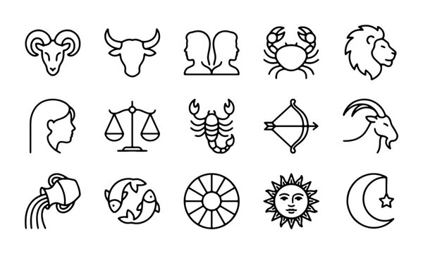 Zodiac Constellation Icons, Astrology Symbols Set, Celestial Signs Vector Collection, Horoscope Graphics, Cosmic Elements