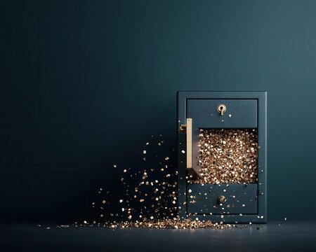 Diamondencrusted safe unlocking to reveal falling stock values