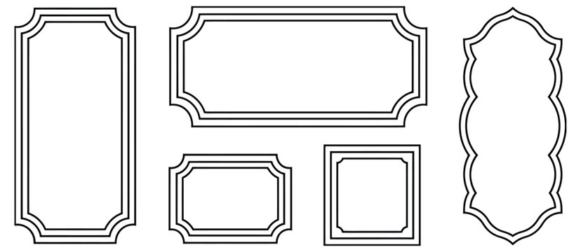 Ornate vintage frame borders set with elegant black line contours for certificate templates, invitation layouts, royal style decorations, classic engraving frames, minimalist luxury border design, 