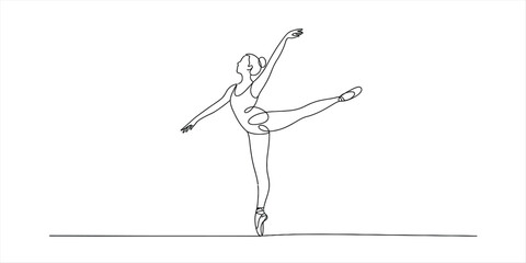 Continuous single line drawing of a ballerina dancing in a graceful pose Vector, illustration © Ranjona Vector Art
