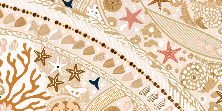 Seashell and starfish pattern coastal beach themed vector illustration