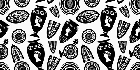 greek pottery pattern a seamless black and white vector illustration © Sabuj