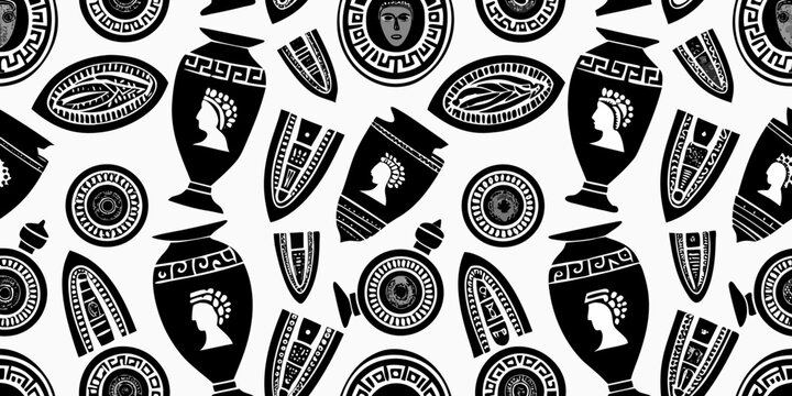 greek pottery pattern a seamless black and white vector illustration