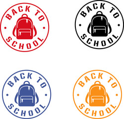 Fototapeta premium Back to school colorful backpack circle logo set
