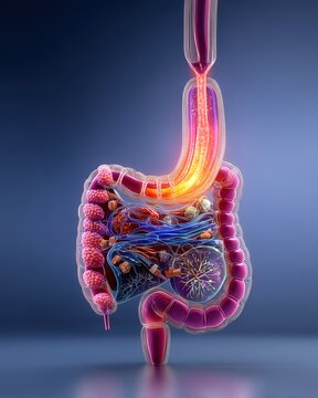 GERD Gastroesophageal Reflux Disease Concept with Acid Reflux Illustration, Digestive System Anatomy, Heartburn Symptoms and Esophagus Inflammation Medical Background