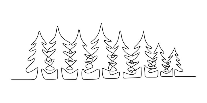 Continuous single line drawing of a pine tree forest landscape Vector, illustration