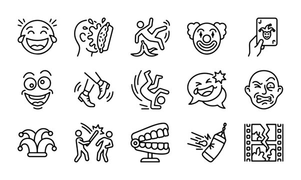 Funny Face Icons, Comedy Symbols, Prank Graphics, Humorous Illustrations, Joke Elements, Comic Expressions, Laughter Icons, 15 Vector Graphics Set