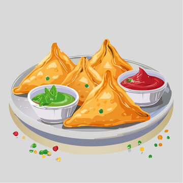 Indische Samosas mit Minz-Chutney und Tamarindenso&szlig;e