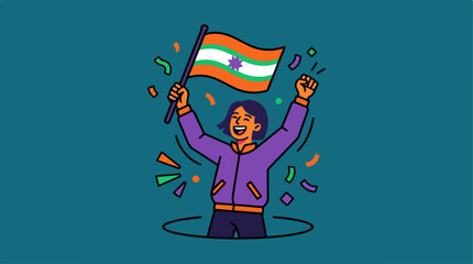 Fototapeta premium Man holding Indian flag celebrating.