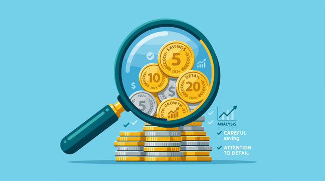 Magnifying Glass on Stacked Coins.