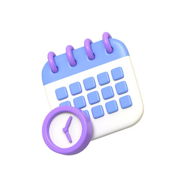 Vibrant 3D rendering of a calendar and clock icon for planning scheduling and time management concepts.3d render