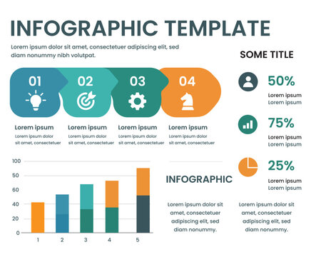 Premium Corporate Infographic Template Vector with Data Visualization Elements and Modern Workflow Design