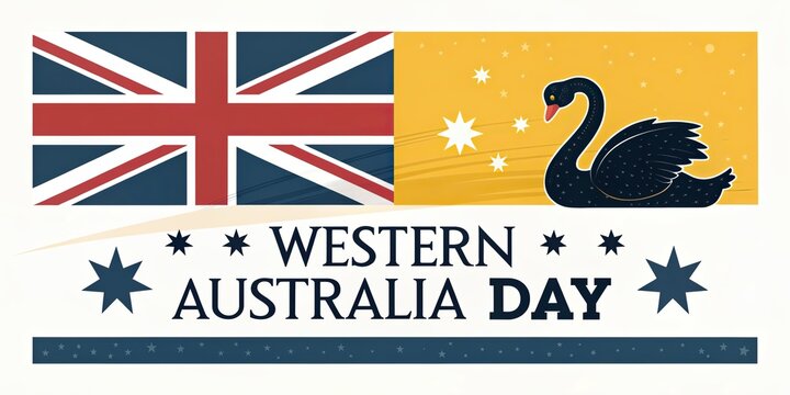 Western Australia Day banner with state flag black swan and stars festive patriotic design