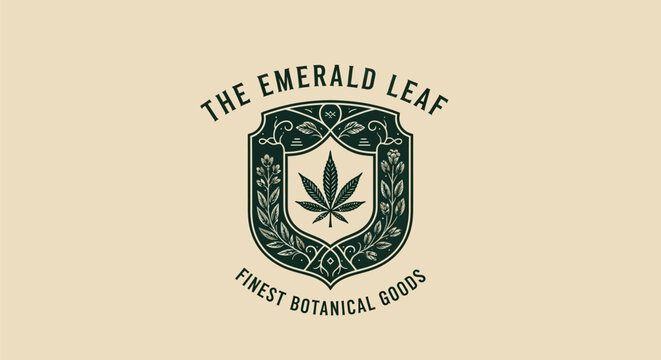 The Emerald Leaf Finest Botanical Goods Emblem.