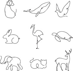 Obraz premium Set of funny animal vector illustration collection with cartoon cats dogs birds rabbits seamless pattern doodle sketch design