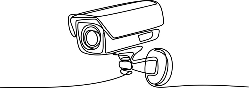 Continuous single line drawing of a security surveillance camera used for home safety and monitoring to keep property and people protected from intruders Vector, illustration