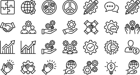 Fototapeta premium Set of business management teamwork and partnership line icons isolated on white background vector illustration for web design