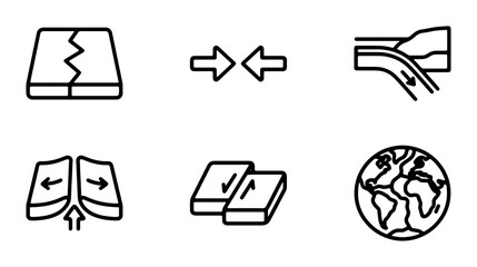 Tectonic Plate Movement Icons, Earth Science Symbols, Geological Forces, Continental Drift Vector Set, Earth Crust Dynamics © Sojib