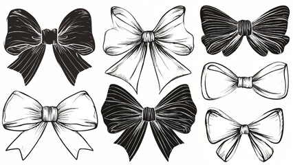 Decorative ribbon bows and bow ties in hand sketched style © M. Nastain