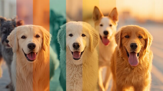 Dogs that are standing together in a row animal background