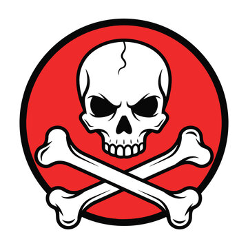 Skull and Crossbones Warning Symbol Icon Isolated on a Vibrant Red Circular Background Design