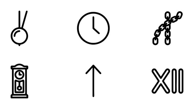 Minimalist Line Icons: Timekeeping Devices, Symbols, and Roman Numerals, Vector Set for Design Projects
