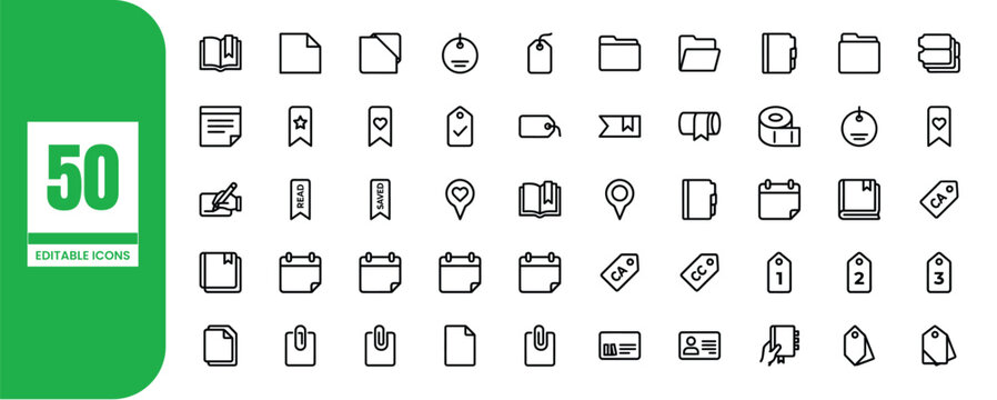 Editable icon set 50 line style icons for organization and productivity silhouette
