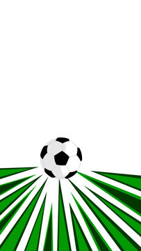 Soccer ball with green motion lines on white background vertical. Soccer football sport vector background template, modern sports design.