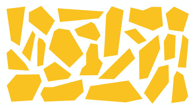 Colorful abstract geometric puzzle pieces scattered on a clean background
