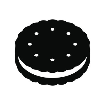 Chocolate sandwich cookie with cream filling silhouette icon, black solid vector illustration