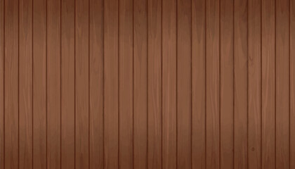 Obraz premium Brown wooden background vector illustration. Vertical wood planks texture with realistic grain and walnut shading. Rustic timber board pattern for warm, natural, and vintage design backdrops.