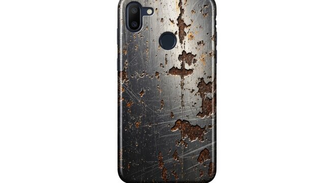 Smartphone case with a metallic rust texture isolated on white background