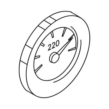 Gauge with needle pointing to 220 black line drawing on white background