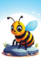 Fototapeta premium Smiling Cartoon Bee on Rock Closeup.