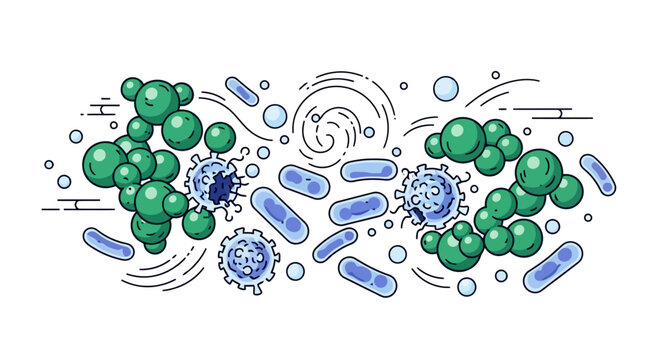 Microorganisms and bacteria in a scientific illustration.
