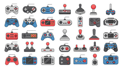 Set of pixel art video game controllers and retro joysticks icons © MDHASEN
