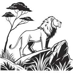 Black lion illustration, majestic king of beasts, wildlife vector, safari animal © Bipul Roy