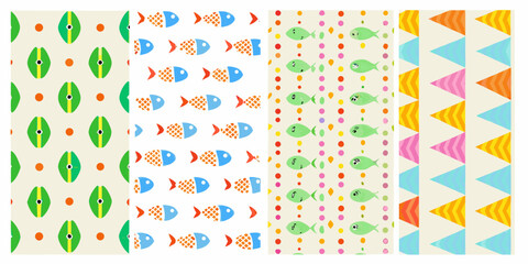 Fish patterns with circles and triangles colorful vector illustrations © Bijon