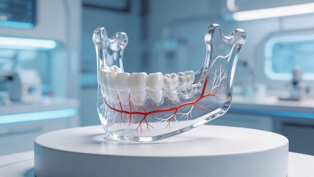 Transparent human mandible anatomical model with vascular system for dental education and research