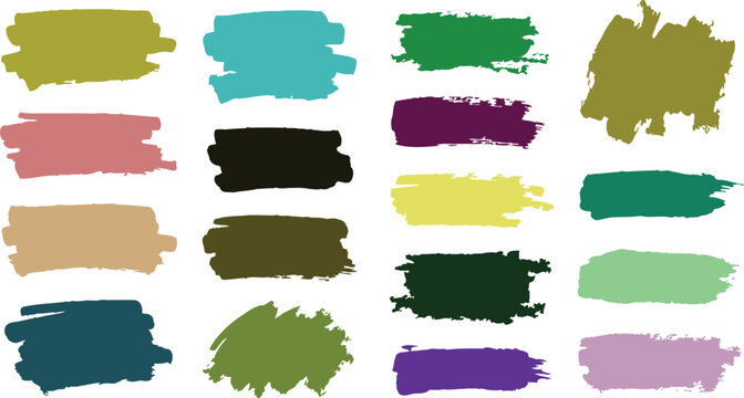 Collection of colorful grunge paint brush strokes isolated set with colorful collection isolated background splatter brushstroke abstract creative highlight artistic decorative material