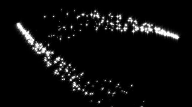 Glitter sparkle stars animated black screen,2d glitter star sparkle animation, magic line dust, pixie dust path, twinkling magic dust, christmas stars isolated on black background. 4k animation