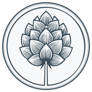 Illustration of a Hops Plant in a Circular Emblem, Vector Graphic Design