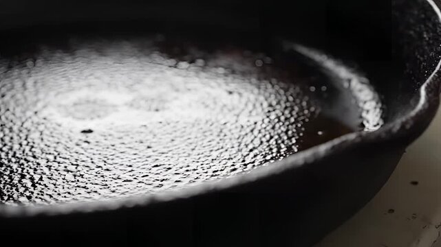 Closeup of Bubbling Liquid in a Cast Iron Skillet.