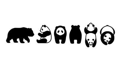 Cute Panda Bear Silhouette Collection in Different Standing Poses Vector Set © Boloram
